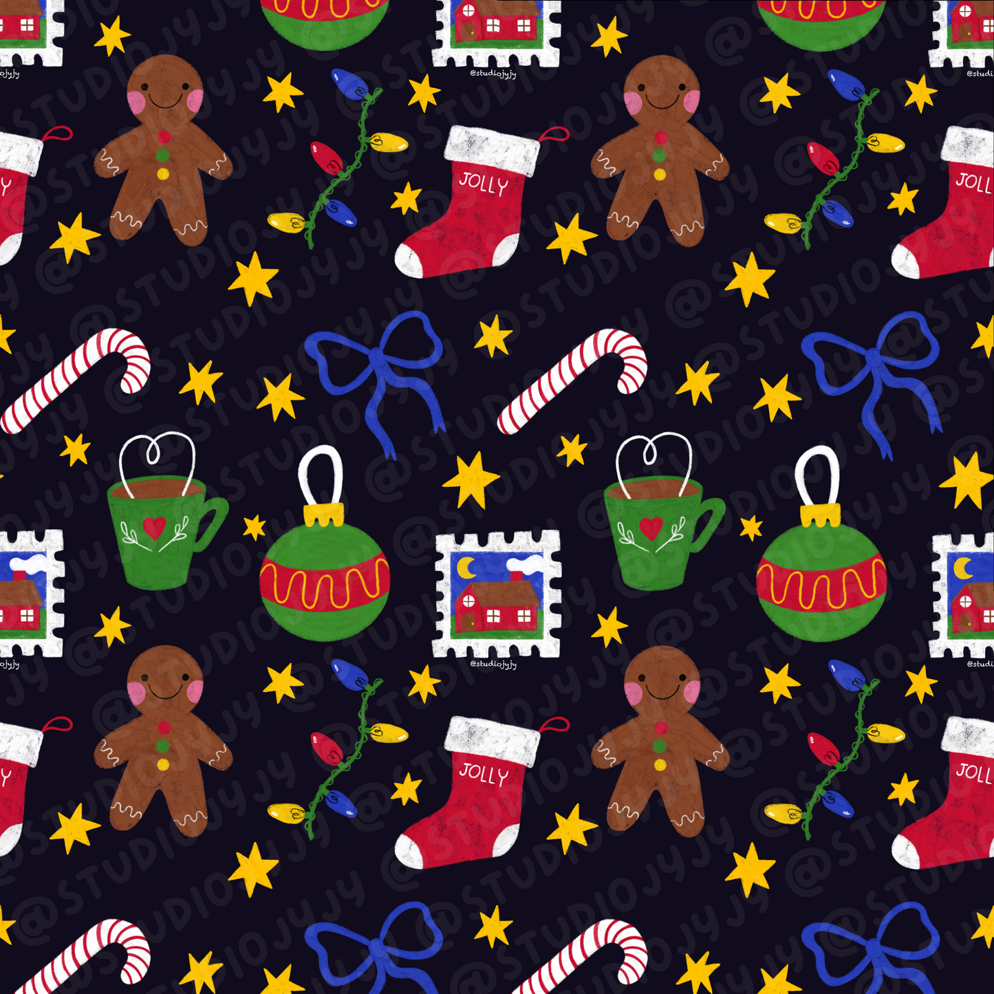 Cute Hand-Drawn Christmas Doodles Wrapping Paper Roll